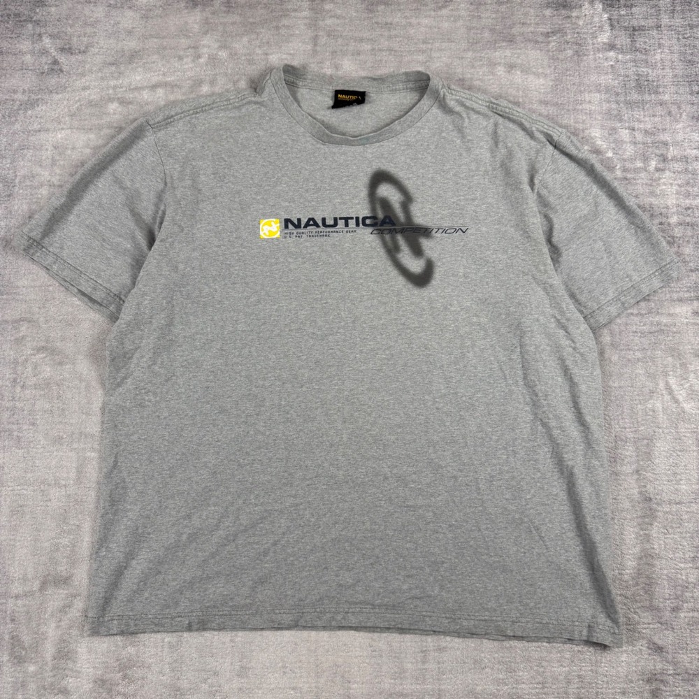 Nautica Competition Shirt Mens XL Gray Vintage 90s Oversized Hip Hop Made in USA